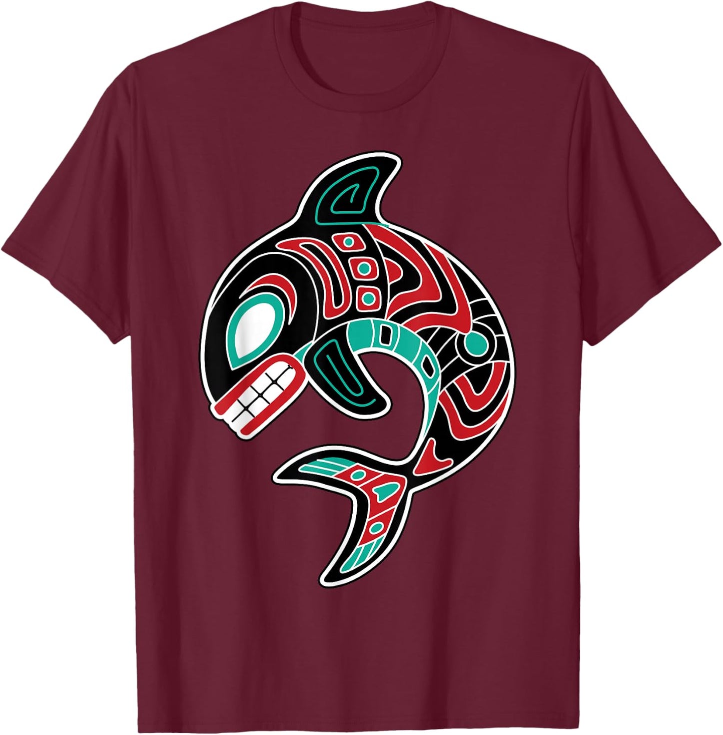 Orca Northwest American Indian Totem Killer Whale T-Shirt - T-Shirt | Maroon