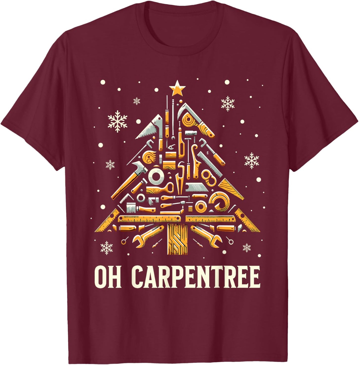 Funny Woodworker Carpenter Funny Christmas Woodworking T-Shirt - T-Shirt | Maroon