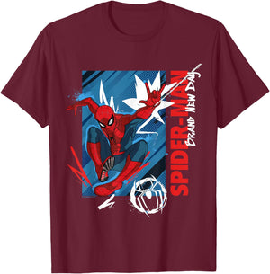 Marvel Spider-Man: New Day Spidey Urban Swing Poster T-Shirt - T-Shirt | Maroon