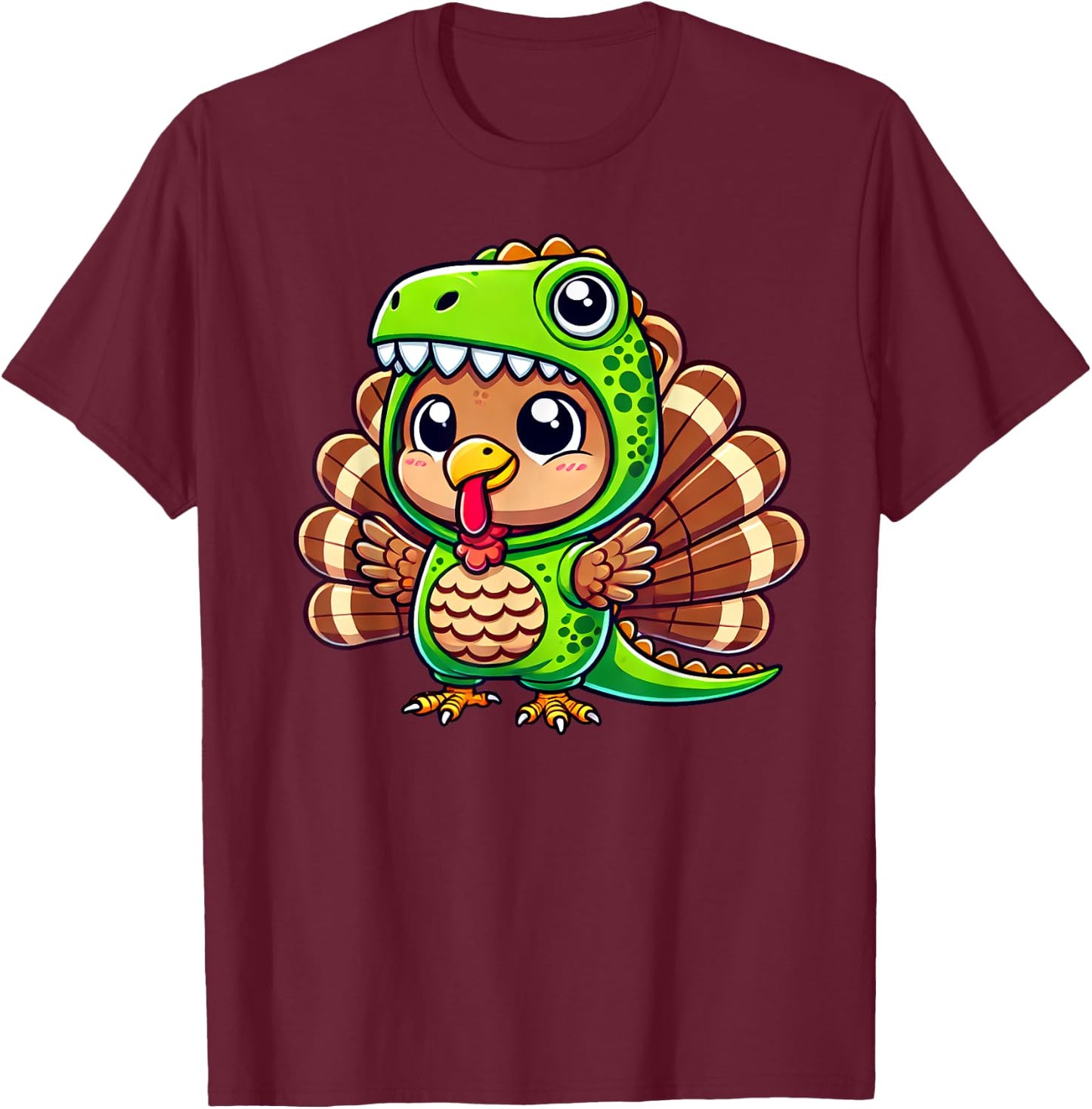 Thanksgiving Turkey in T-Rex Costume Funny Dinosaur Disguise T-Shirt - T-Shirt | Maroon