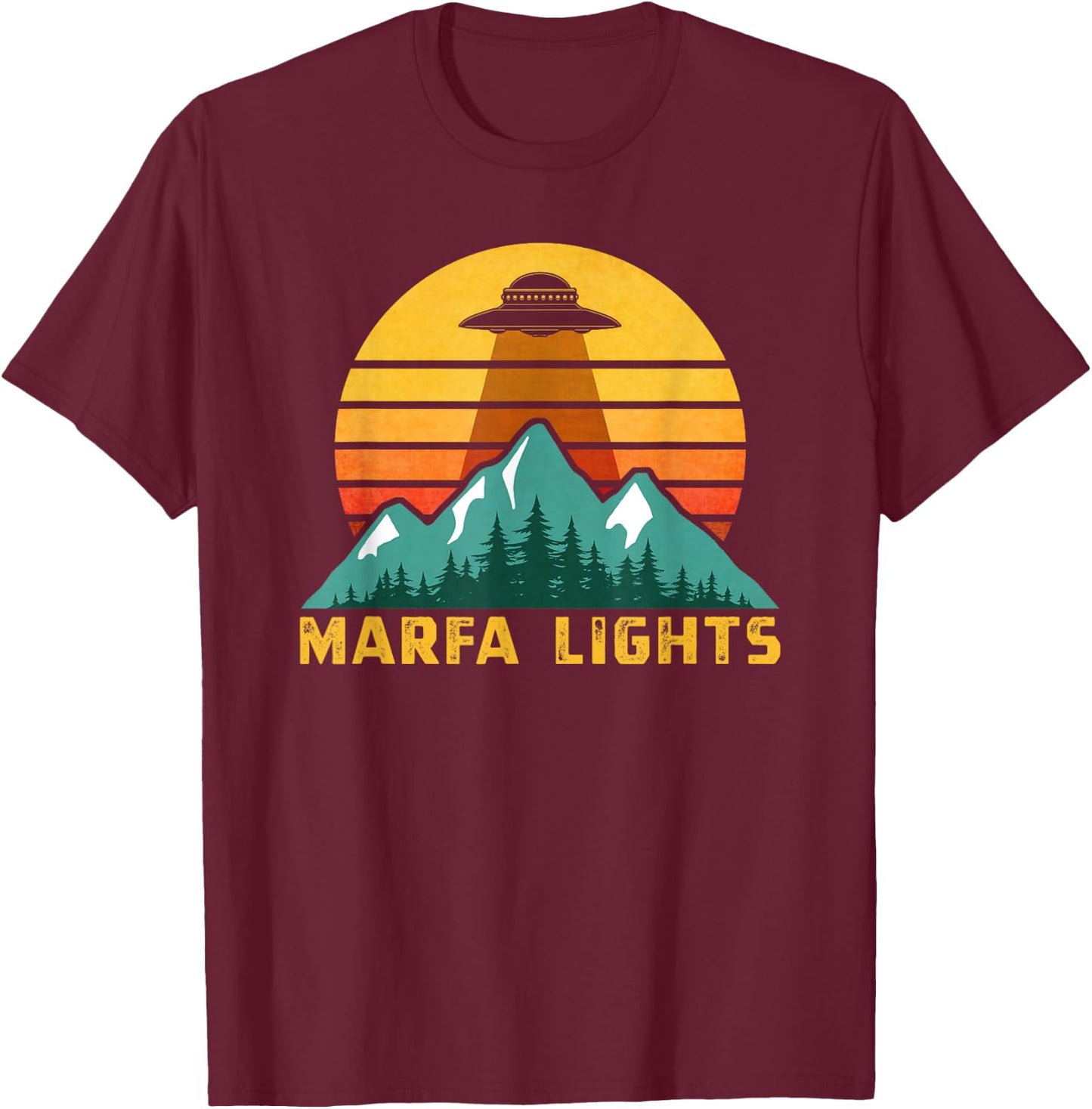 Marfa Lights Alien Shirt, Texas Flying Saucer Gift T-Shirt - T-Shirt | Maroon
