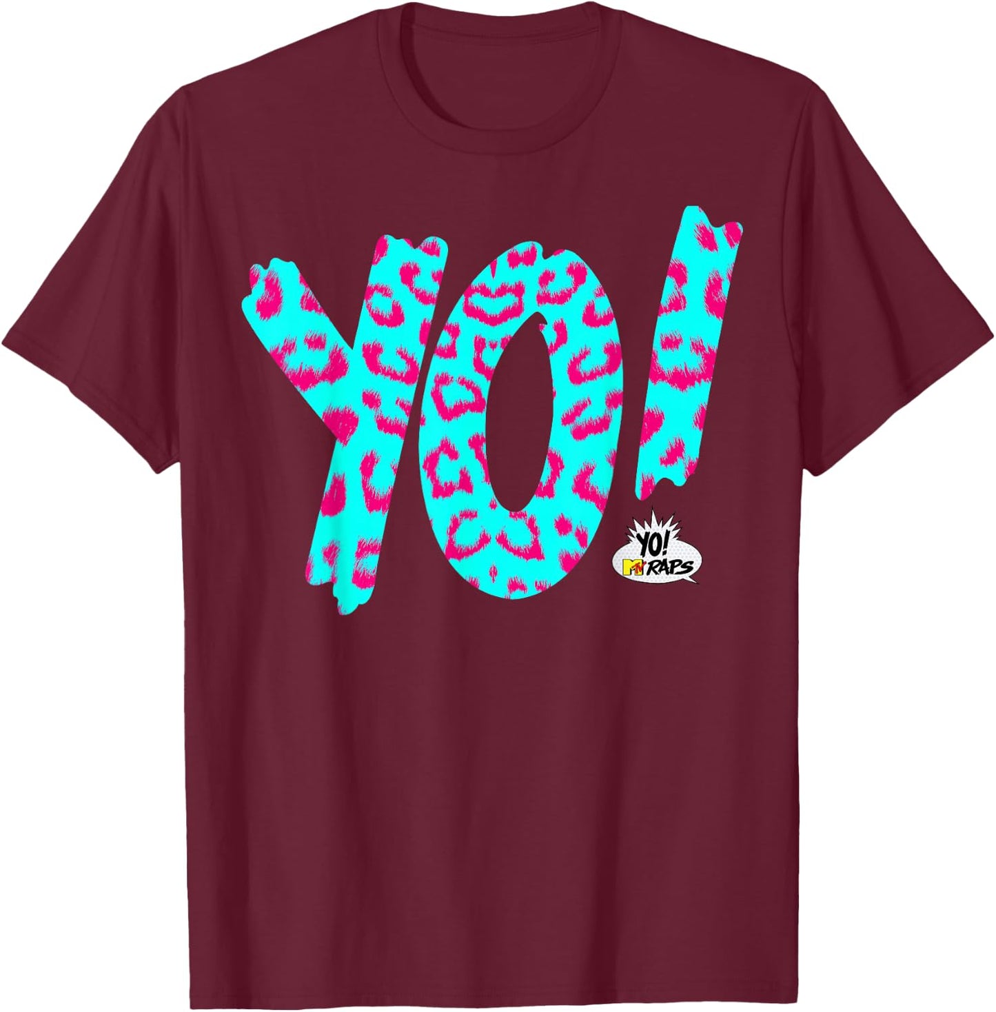 Yo! MTV Raps Neon Leopard Print Logo T-Shirt - T-Shirt | Maroon