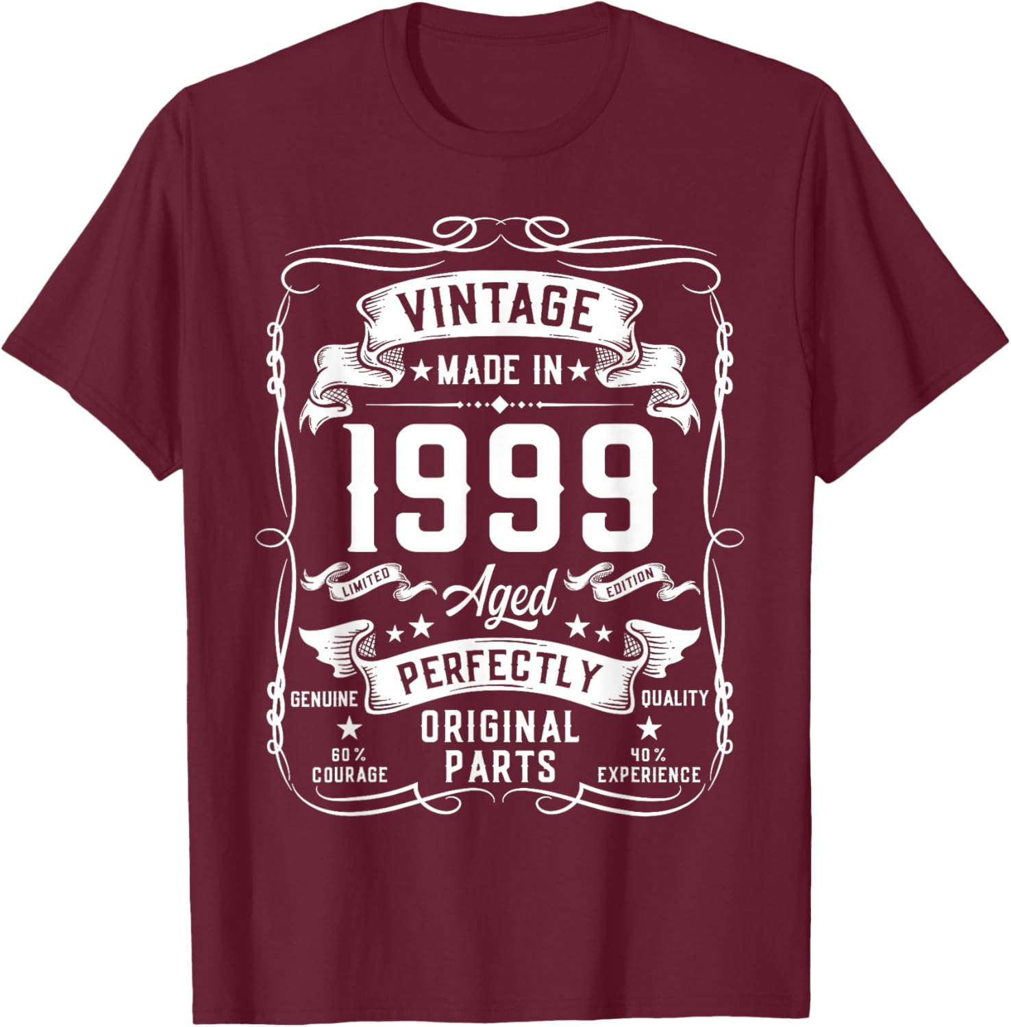 Vintage 1999 27yr 27th Birthday Gifts 27 Years Old T-Shirt - T-Shirt | Maroon
