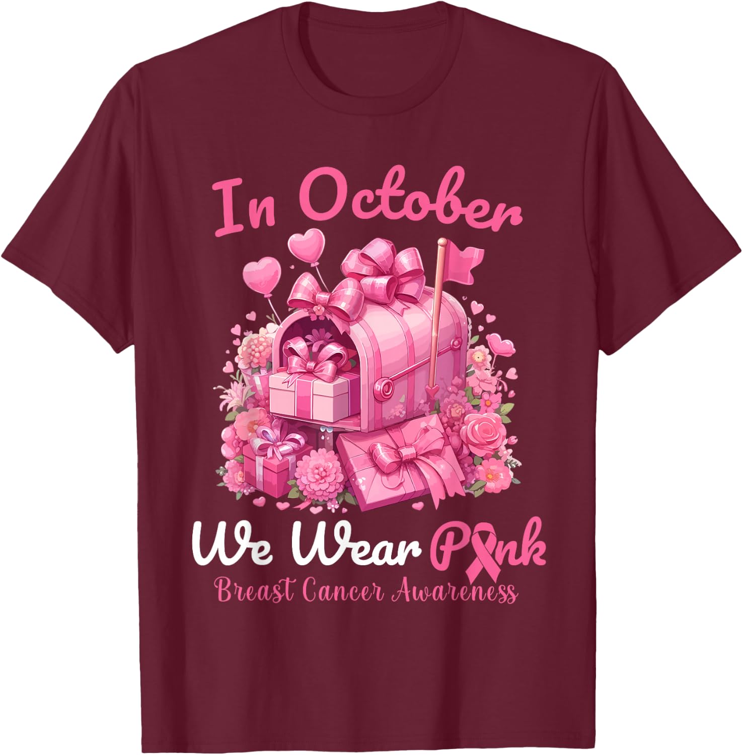 Postal Worker Breast Cancer Awareness October We Wear Pink T-Shirt - T-Shirt | Maroon