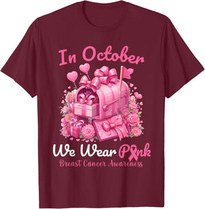 Postal Worker Breast Cancer Awareness October We Wear Pink T-Shirt - T-Shirt | Maroon