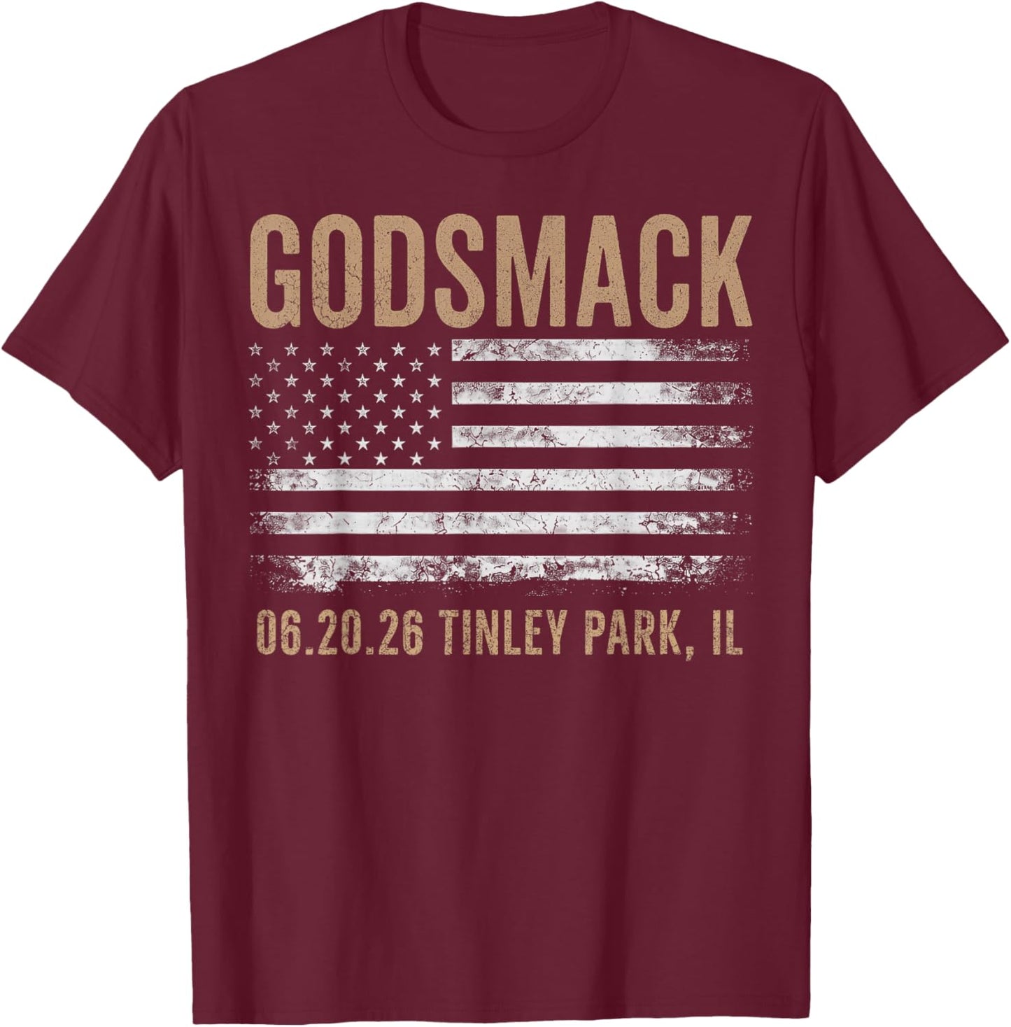 Godsmack The Rise of Rock 2026 Tinley Park T-Shirt - T-Shirt | Maroon