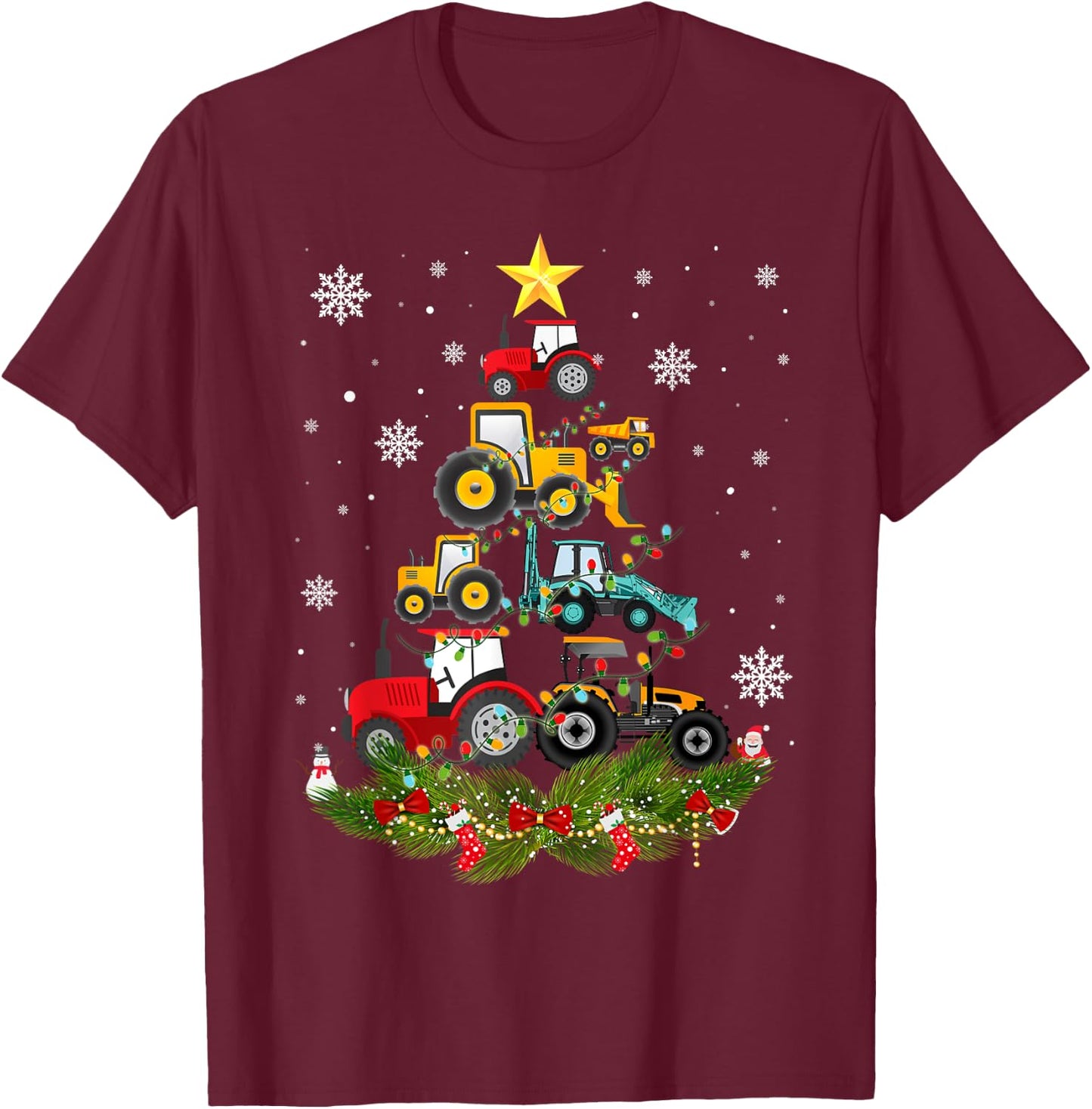 Tractor Christmas Tree gift Holiday Tractor funny xmas Gift T-Shirt - T-Shirt | Maroon