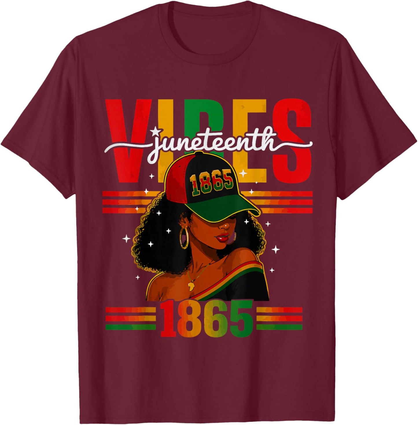 African American Freedom Women Juneteenth Vibes Only 1865 T-Shirt - T-Shirt | Maroon