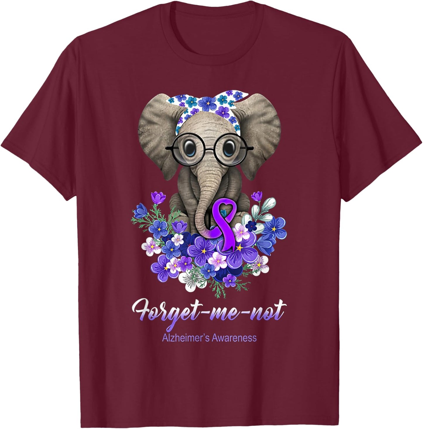 Forget me not Alzheimer's Awareness Elephant Flower T-Shirt - T-Shirt | Maroon