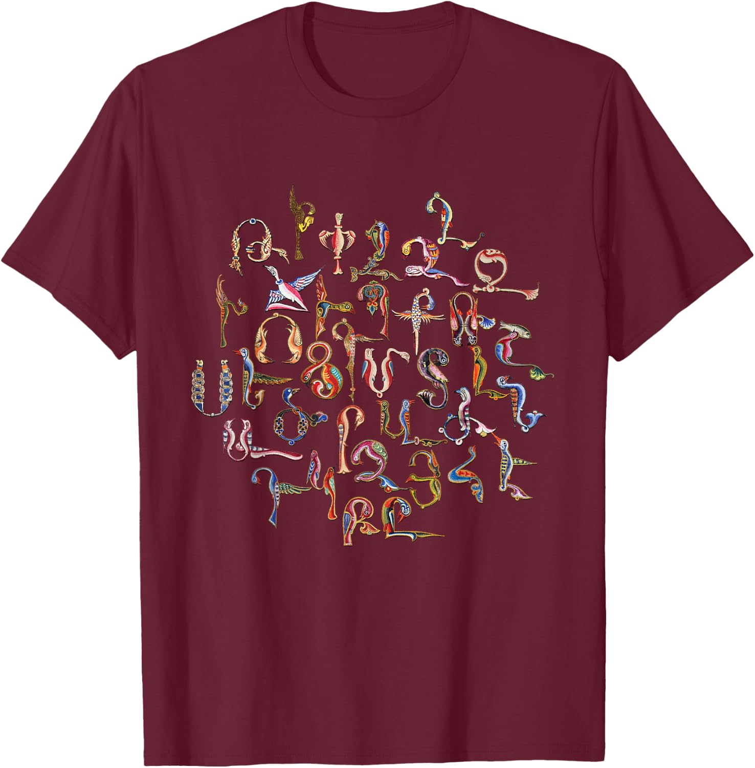 Armenian Birds Alphabet T-Shirt - T-Shirt | Maroon