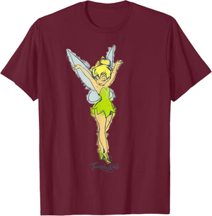 Disney Peter Pan Tinker Bell Watercolor Sketch T-Shirt - T-Shirt | Maroon
