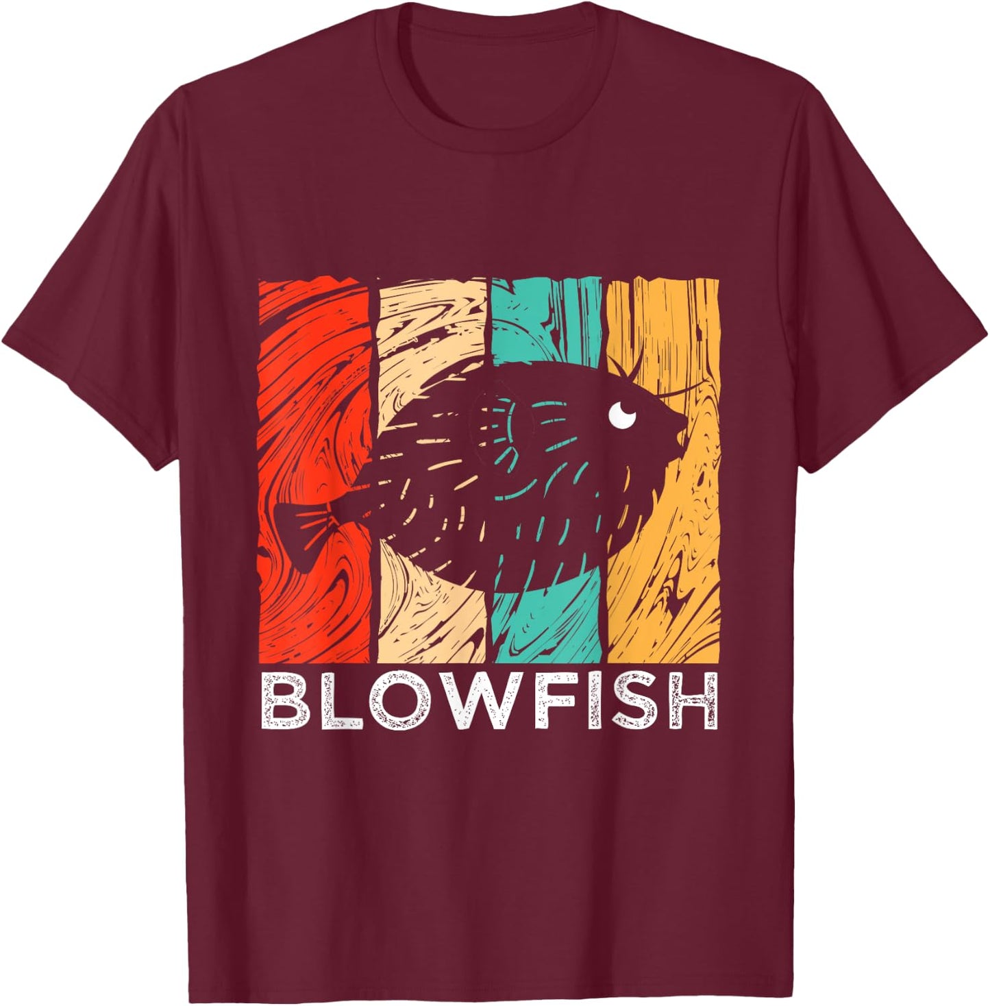 Vintage Retro Blowfish Silhouette T-Shirt - T-Shirt | Maroon