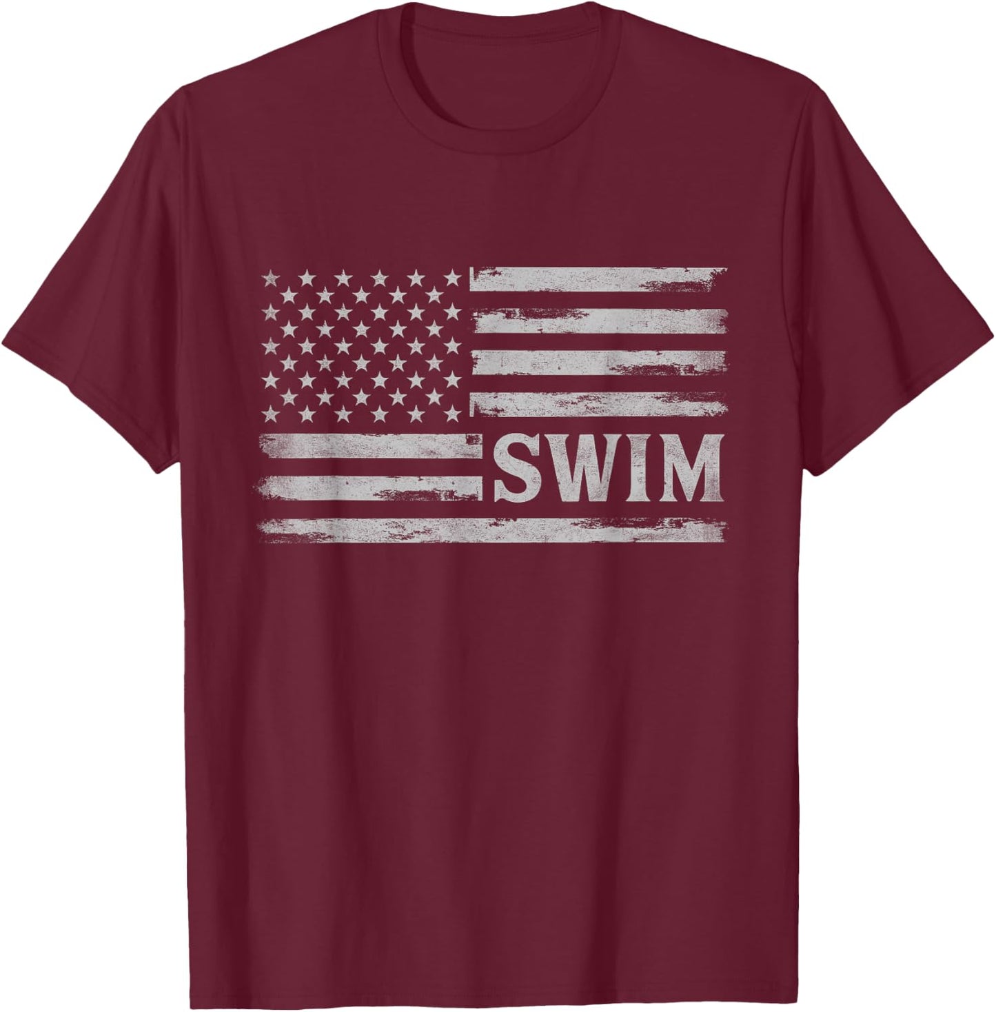 Swim Grey Vintage USA Flag Swimmer Coach T-Shirt - T-Shirt | Maroon
