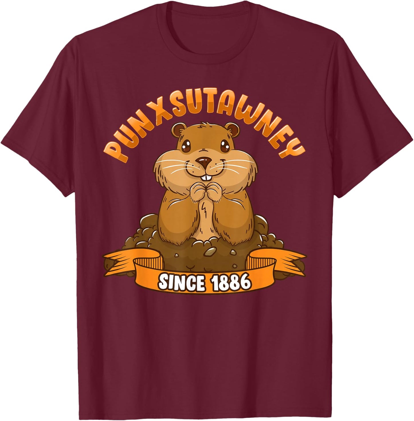 Funny Groundhog Day Phil Cute Ground Hog Punxsutawney T-Shirt - T-Shirt | Maroon