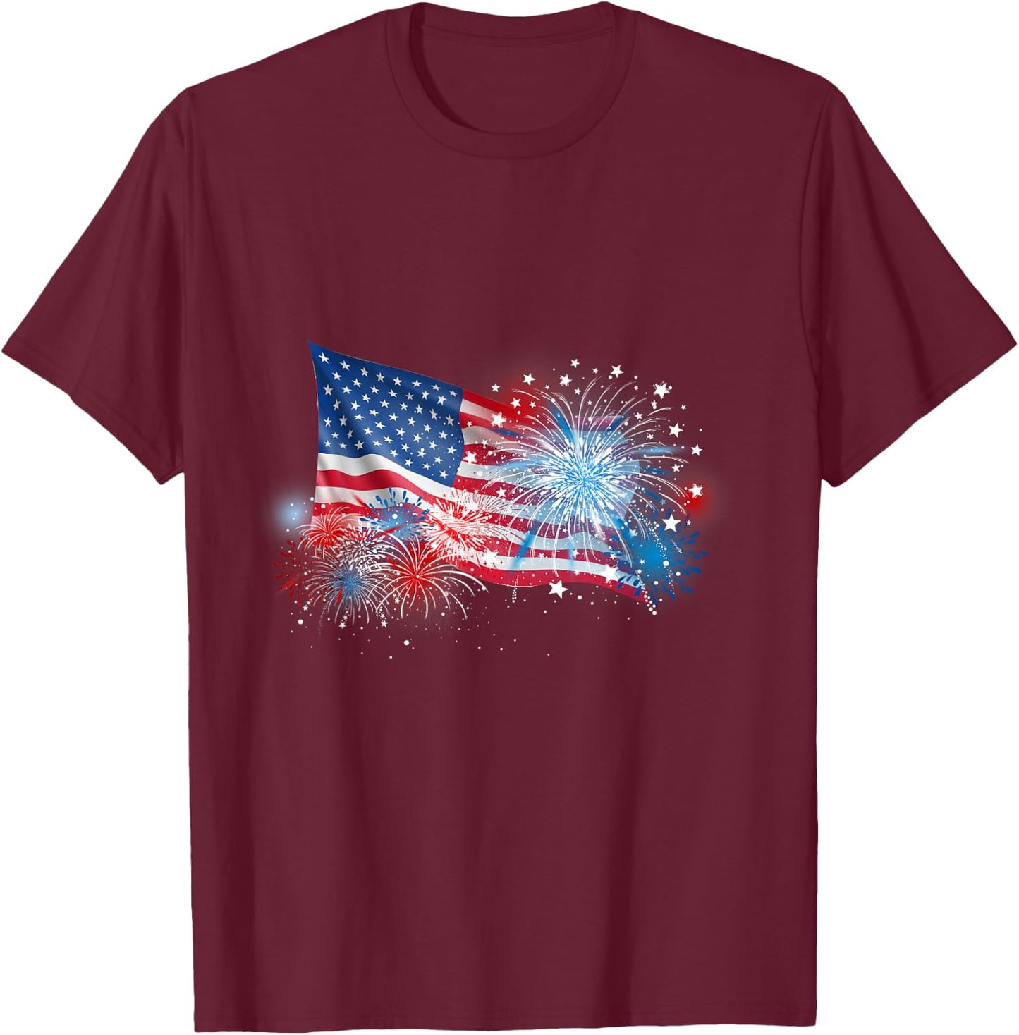 4th of July Red White and Blue Fireworks Show USA Flag T-Shirt - T-Shirt | Maroon