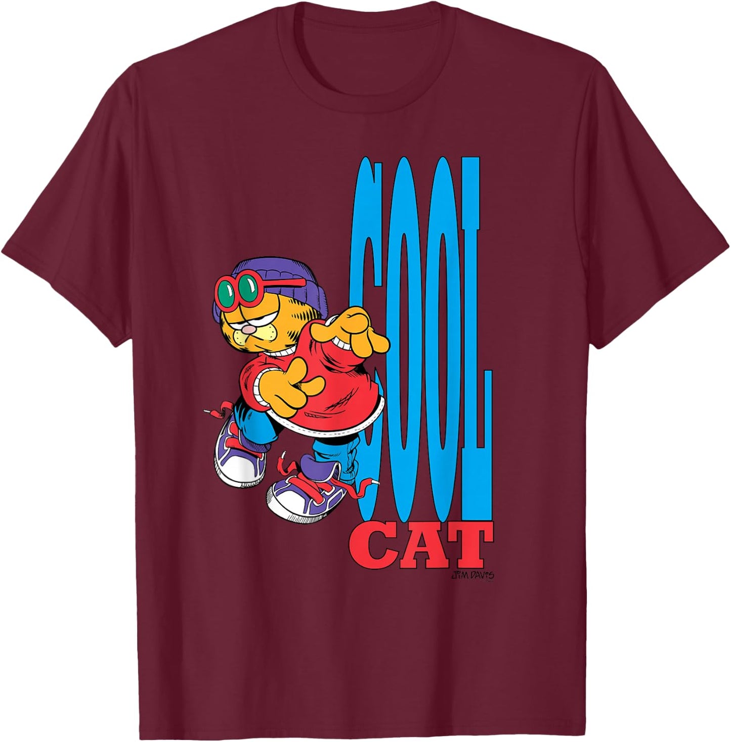 Garfield Cool Cat Retro 90's Cartoon Cat T-Shirt - T-Shirt | Maroon