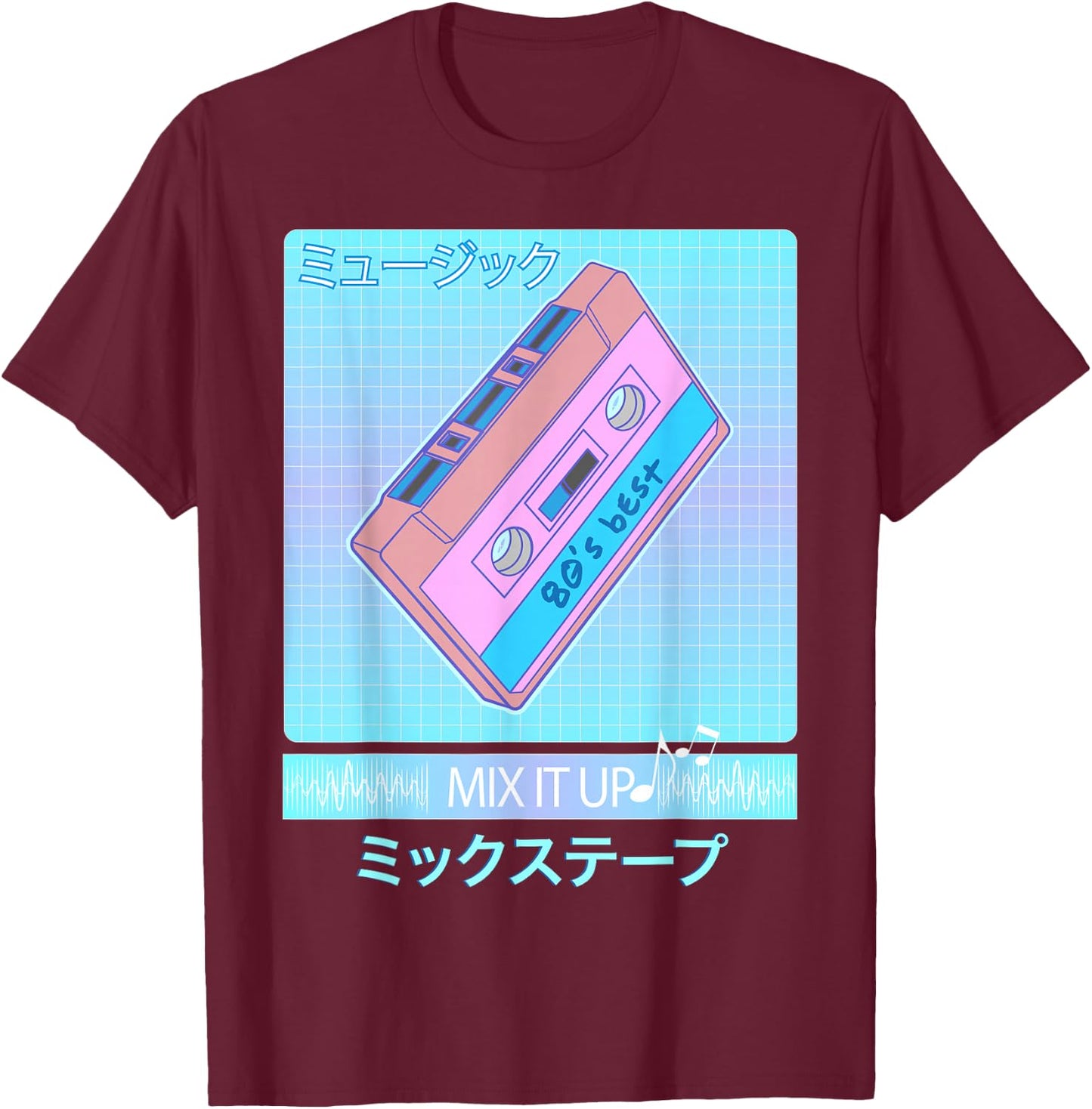 Mix Tape 80s Japanese Otaku Aesthetic Vaporwave T-Shirt - T-Shirt | Maroon