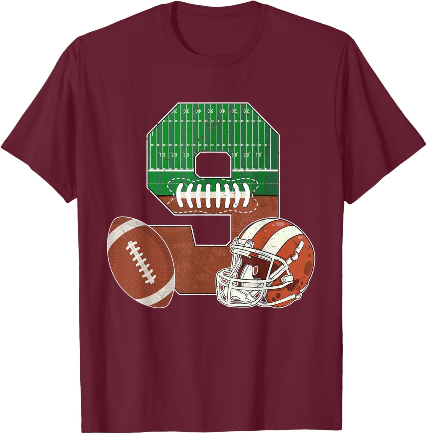 9th Birthday Football Theme 9 Year Old Boy Party T-Shirt - T-Shirt | Maroon