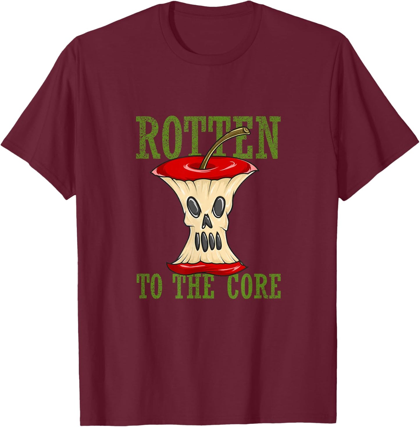Horror Rotten To The Core Scary Skeleton Face Apple Core T-Shirt - T-Shirt | Maroon