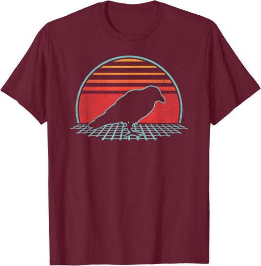 Raven Crow Lover Bird Animal Retro Vintage 80s Style T-Shirt - T-Shirt | Maroon