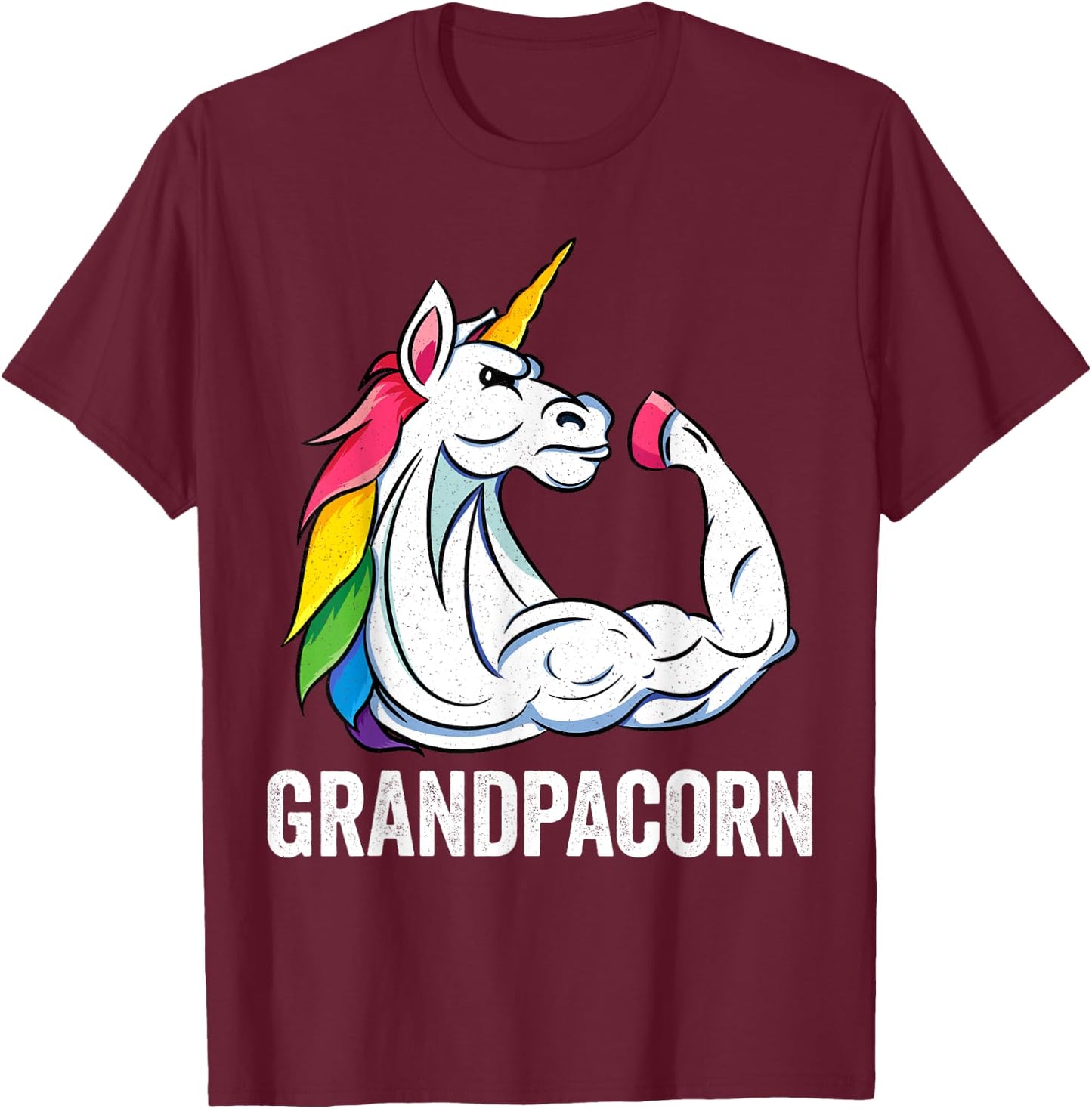 Cute Unicorn Grandpa Girl Birthday Party Apparel GrandpaCorn T-Shirt - T-Shirt | Maroon