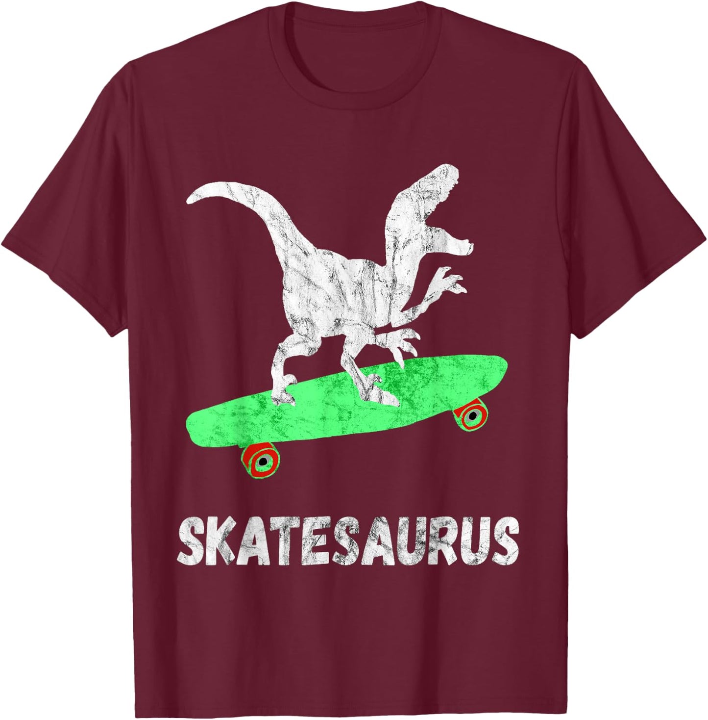 Skateboard Dinosaur Skateboarding T-Rex Funny Skateboarder T-Shirt - T-Shirt | Maroon