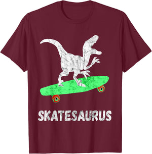 Skateboard Dinosaur Skateboarding T-Rex Funny Skateboarder T-Shirt - T-Shirt | Maroon