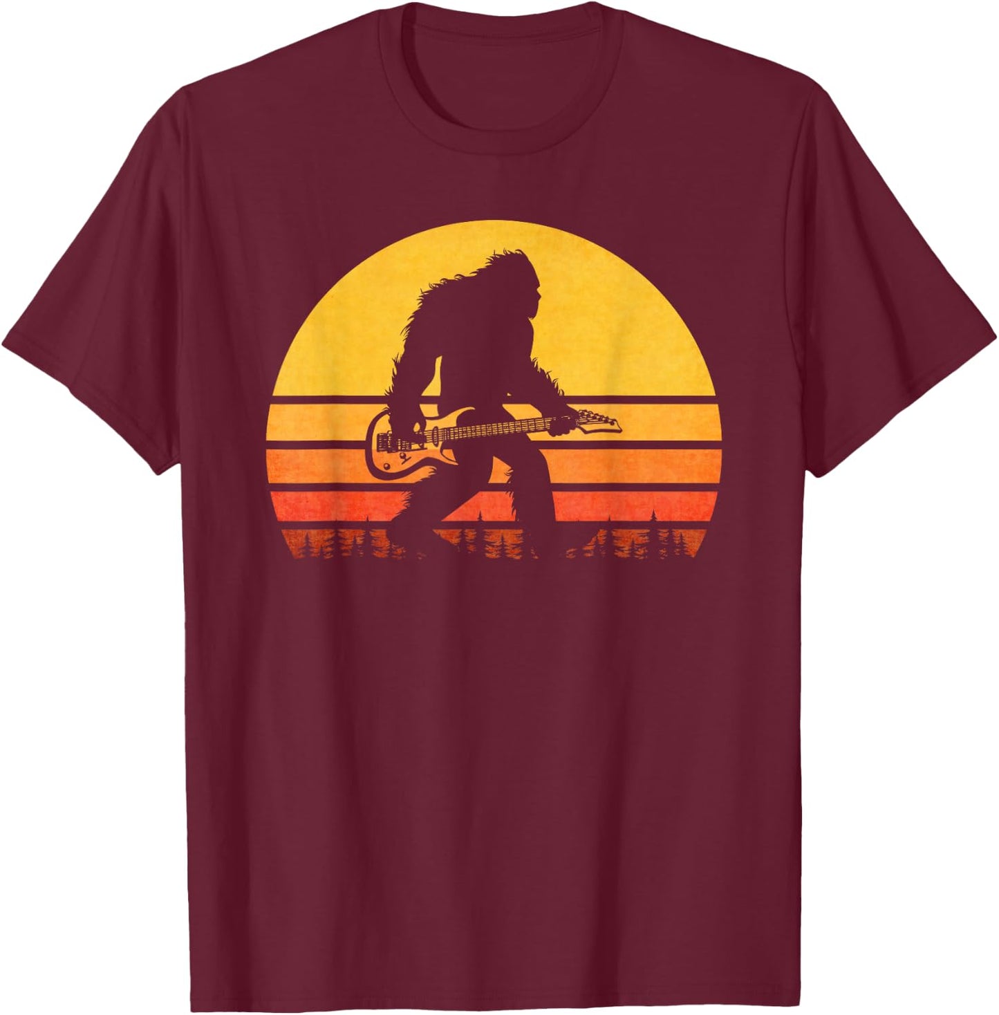 Retro Bigfoot Guitar , Vintage Sasquatch Rocker T-Shirt - T-Shirt | Maroon