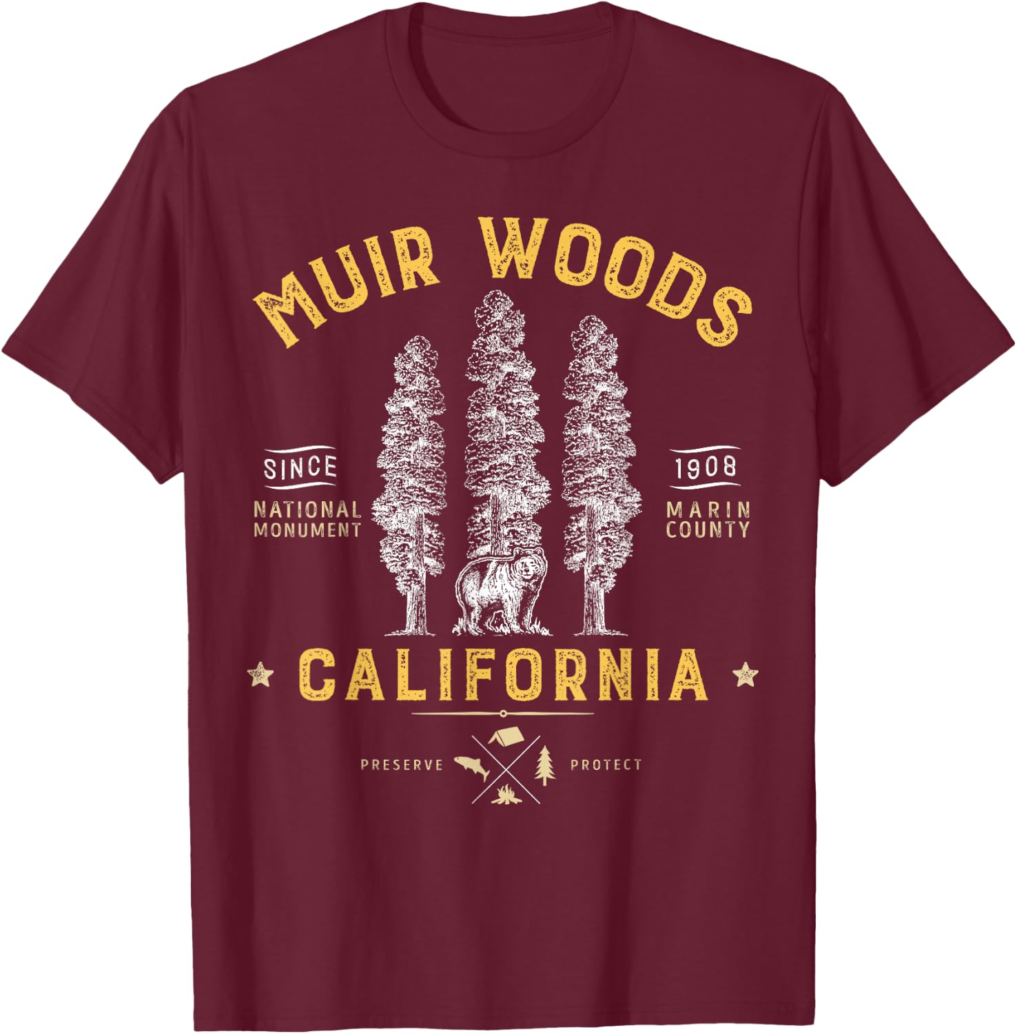 Muir Woods National Monument T Shirt California Redwood Park T-Shirt - T-Shirt | Maroon
