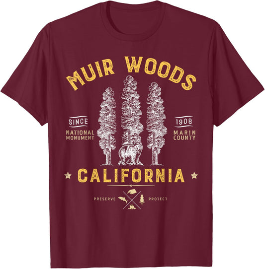 Muir Woods National Monument T Shirt California Redwood Park T-Shirt - T-Shirt | Maroon