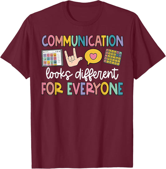 Funny Communication Looks Different Shirt - Kids -Adults Teacher Animal Print - Black, Small - Short Sleeve - Classic Fit - - Polyester 100% T-Shirt - T-Shirt | Maroon
