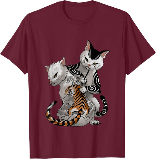 Irezumi Cat Artist with Traditional Japanese Tattoo Men Women Girls Kids T-Shirt - T-Shirt | Maroon
