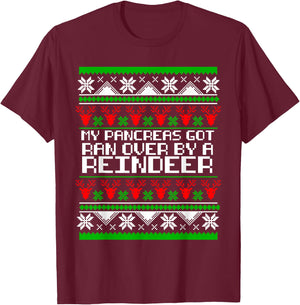Type One Diabetes T1D My Pancreas Got Ran Over By A Reindeer T-Shirt - T-Shirt | Maroon
