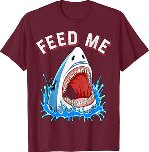 Feed Me Shark T shirt Boys Kids Men Funny Jawsome Gifts T-Shirt - T-Shirt | Maroon