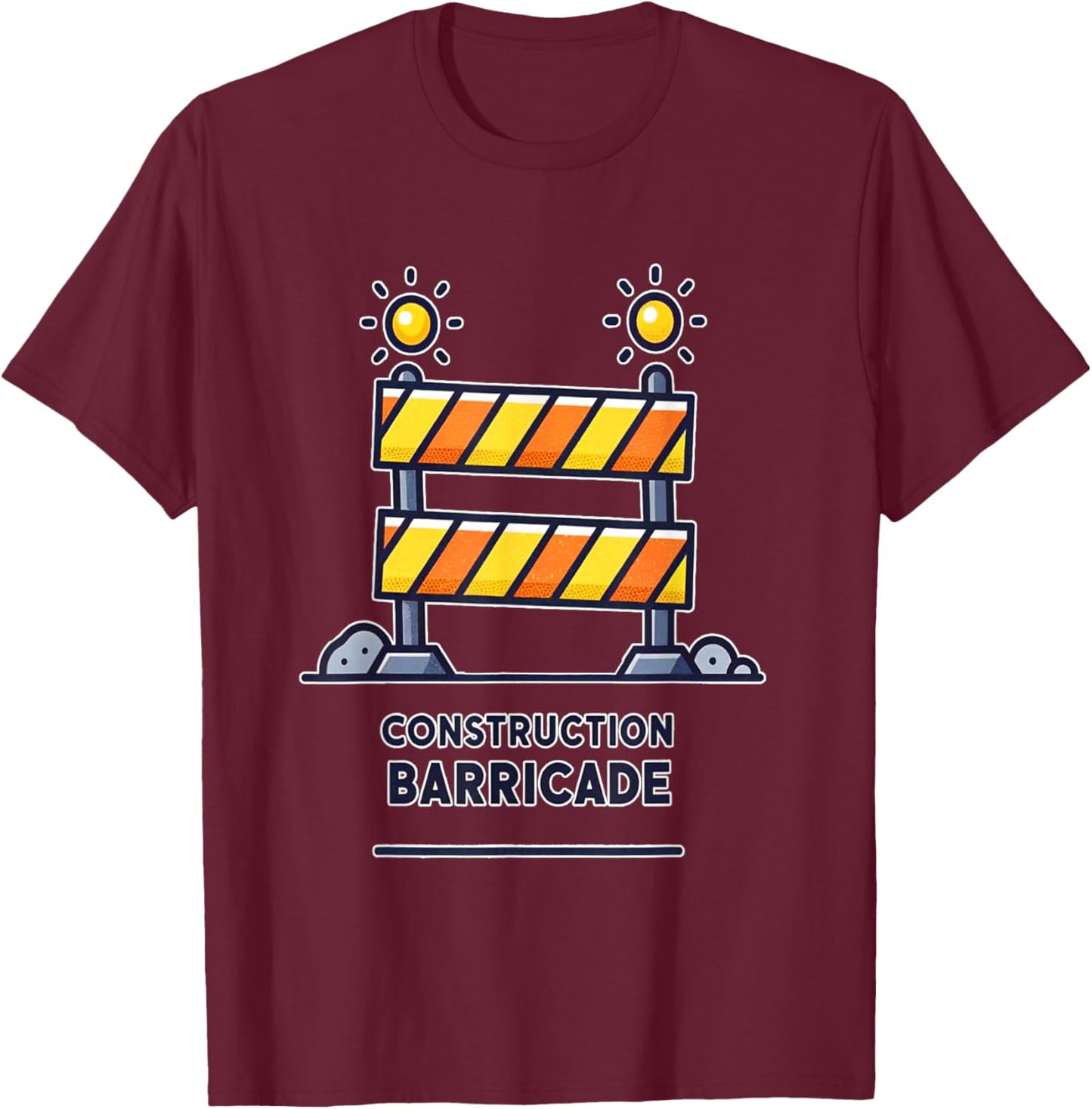 Construction Barricade Graphic with Warning Lights T-Shirt - T-Shirt | Maroon