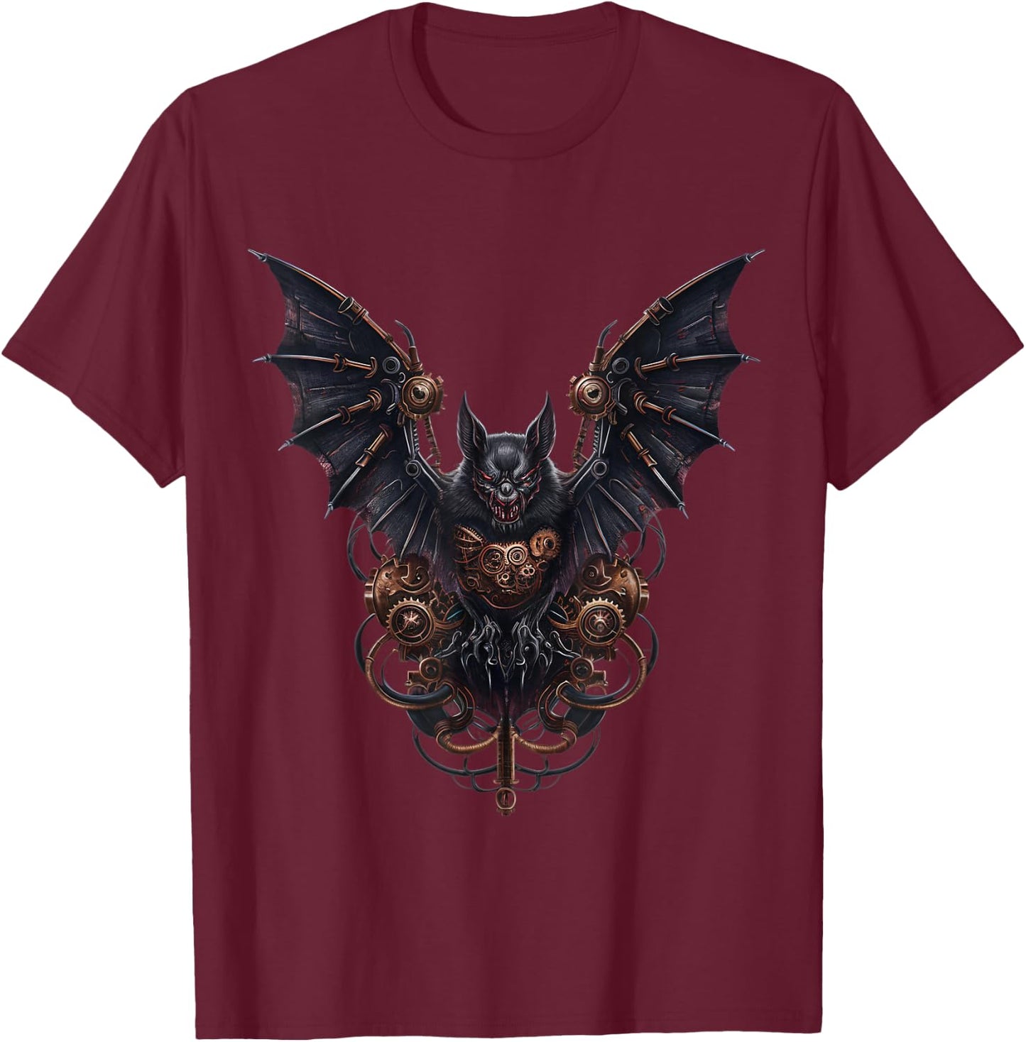 Dark Steampunk Bat Mechanical Gothic Horror T-Shirt - T-Shirt | Maroon