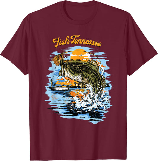 Largemouth Bass Fish Tennessee Fishing T-Shirt - T-Shirt | Maroon
