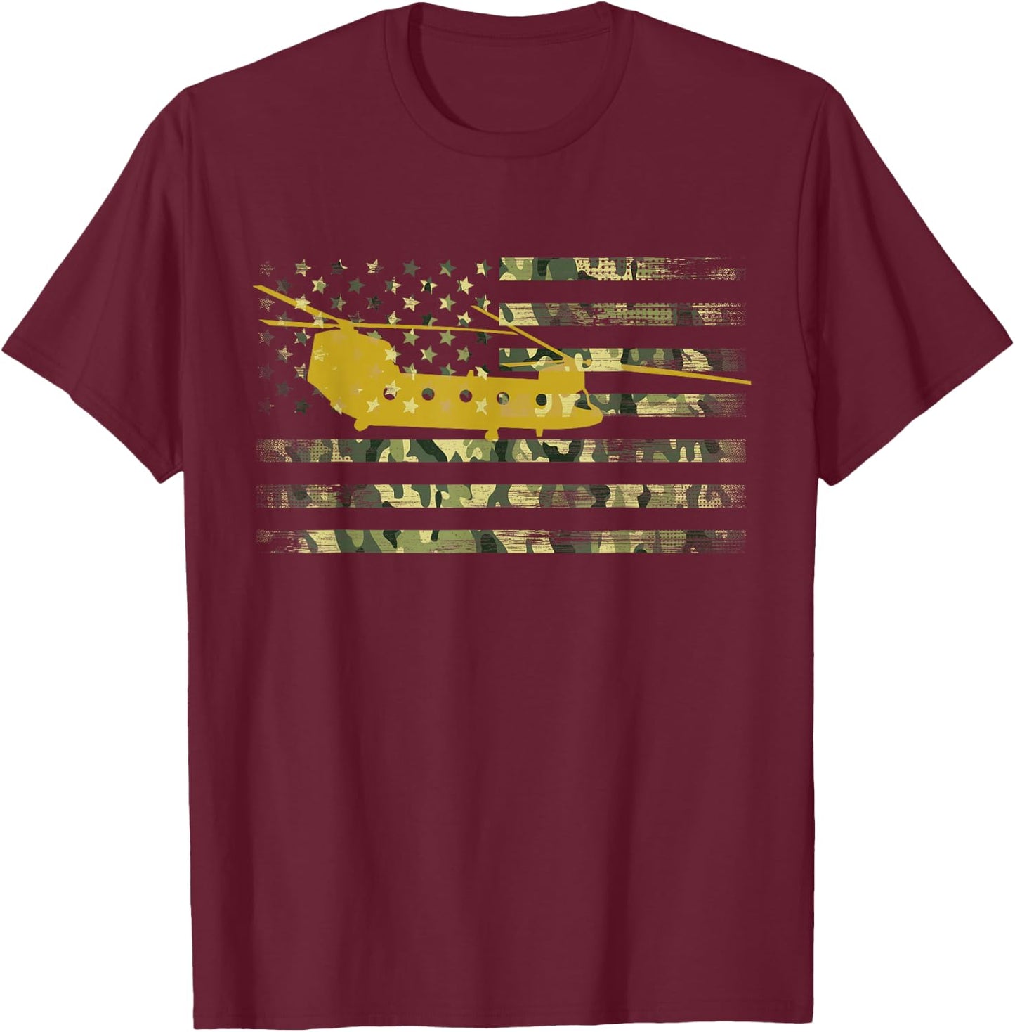 CH-47 Chinook Camo Flag Military Helicopter Shirt T-Shirt - T-Shirt | Maroon