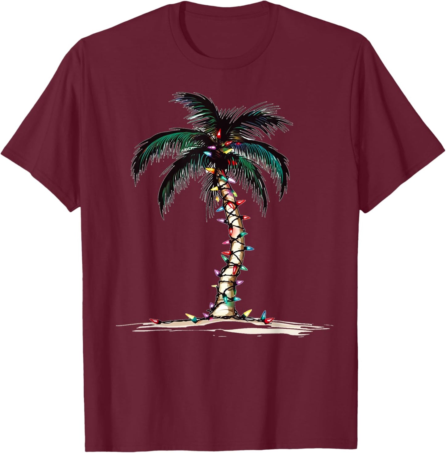 Christmas Palm Tree Xmas Light Matching Family Women Men T-Shirt - T-Shirt | Maroon