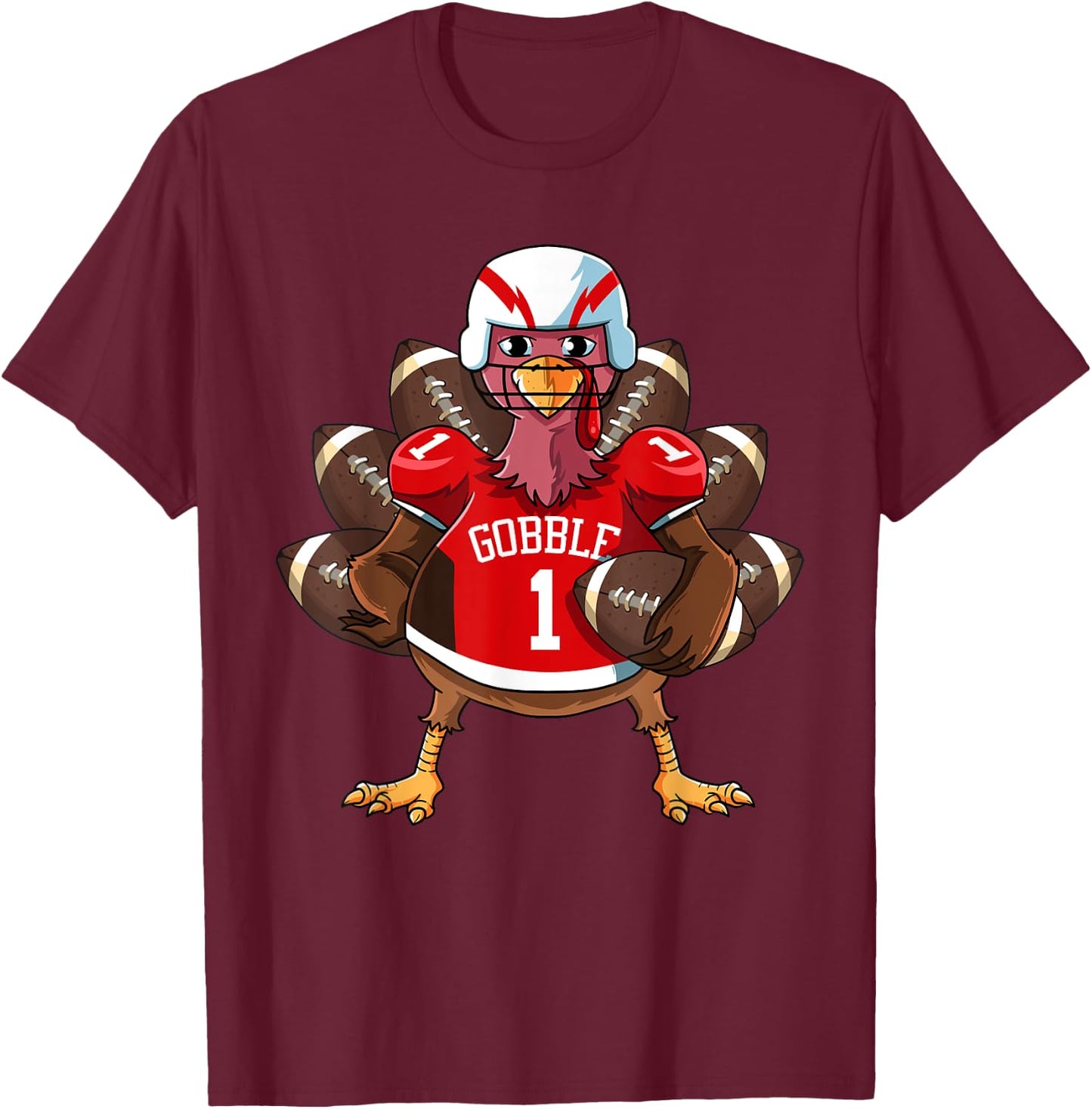 Funny Thanksgiving Football Game Turkey Player Sporty Gobble T-Shirt - T-Shirt | Maroon