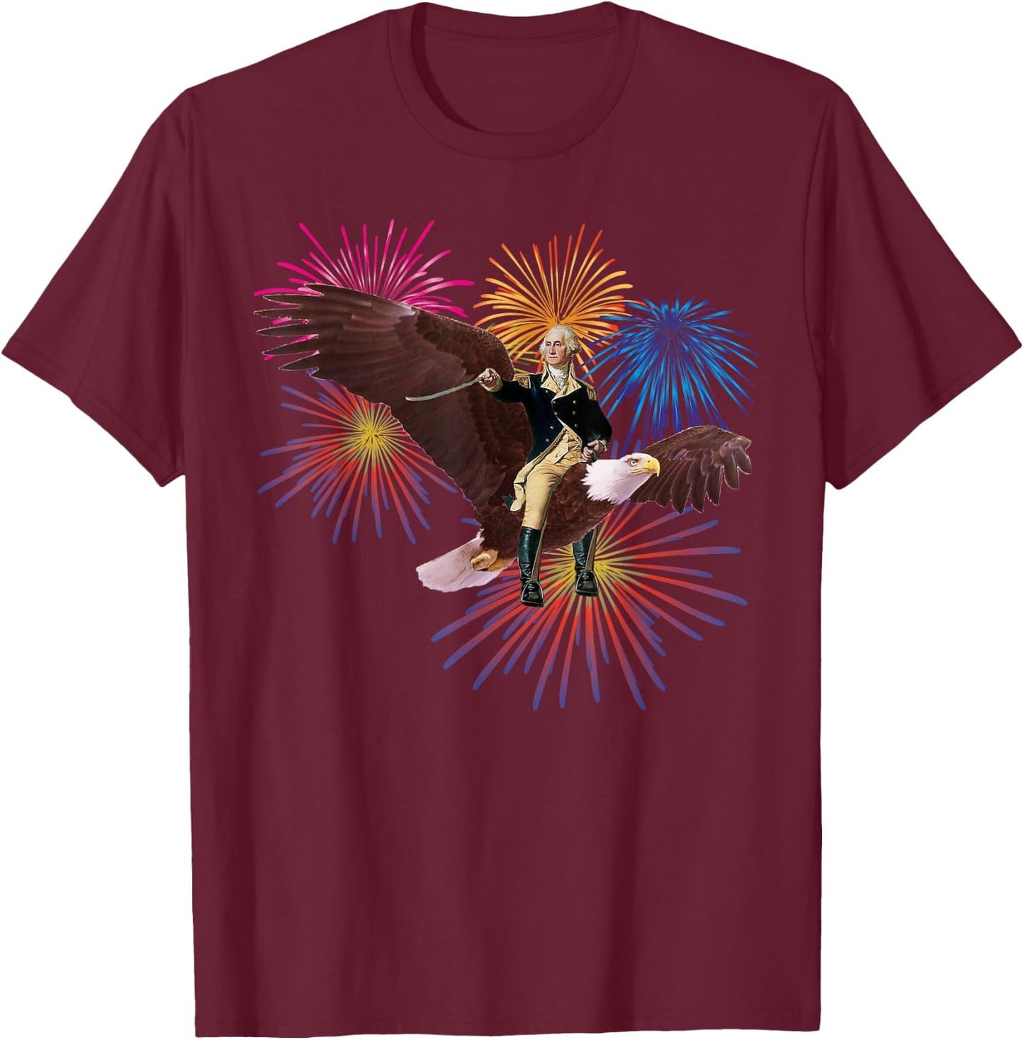 George Washington Riding a Bald Eagle 4th of July Women Kids Men T-Shirt - T-Shirt | Maroon