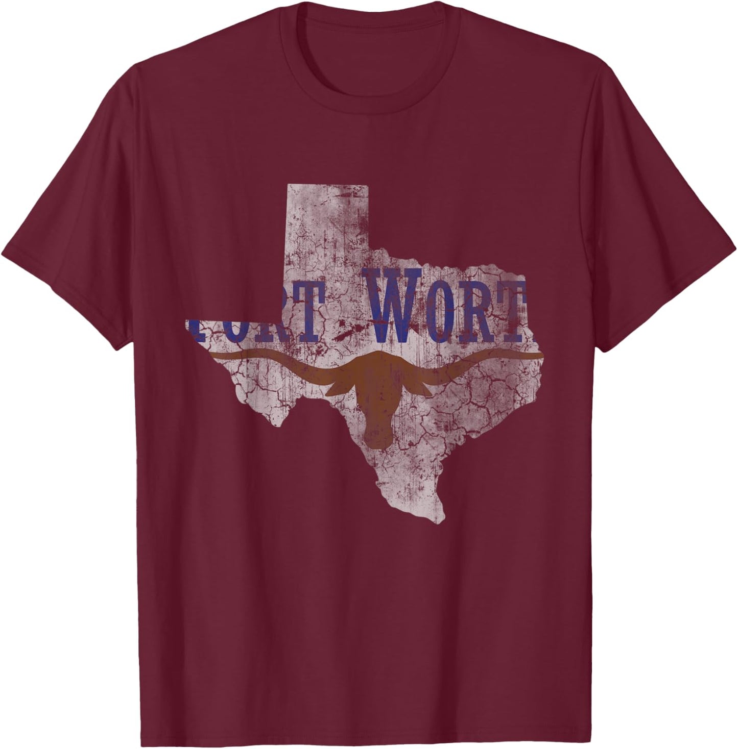 Fort Worth Flag Texas Home Love Family Vintage Fade Texan T-Shirt - T-Shirt | Maroon