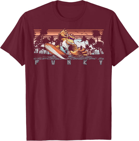 Nintendo Donkey Kong Country Funky Kong Surf Tropical Poster Small T-Shirt - T-Shirt | Maroon