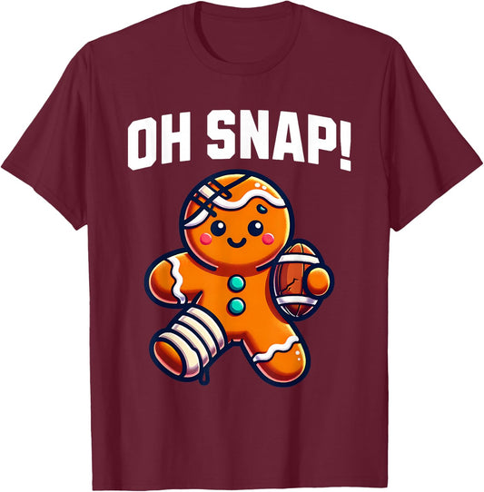 Oh Snap Gingerbread Playing Football Cute Funny Christmas T-Shirt - T-Shirt | Maroon