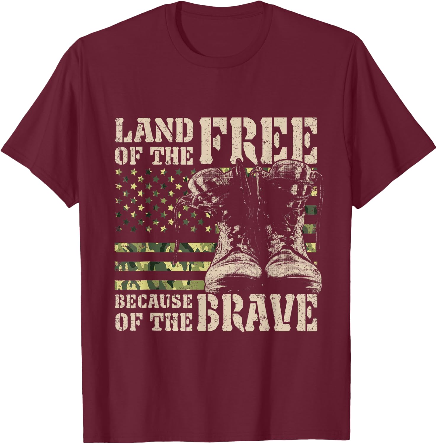 Land of the Free Because of the Brave American Flag Women Kids Men T-Shirt - T-Shirt | Maroon