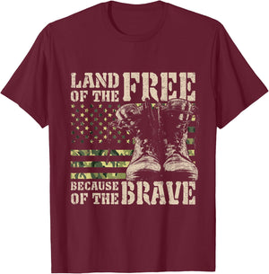 Land of the Free Because of the Brave American Flag Women Kids Men T-Shirt - T-Shirt | Maroon