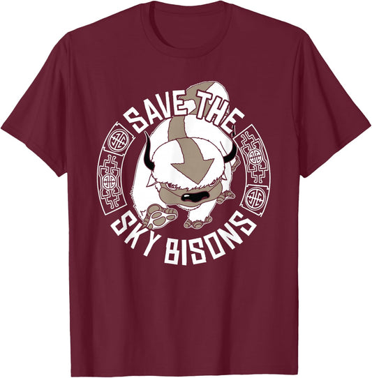 Save The Sky Bisons With Bison Head T-Shirt - T-Shirt | Maroon
