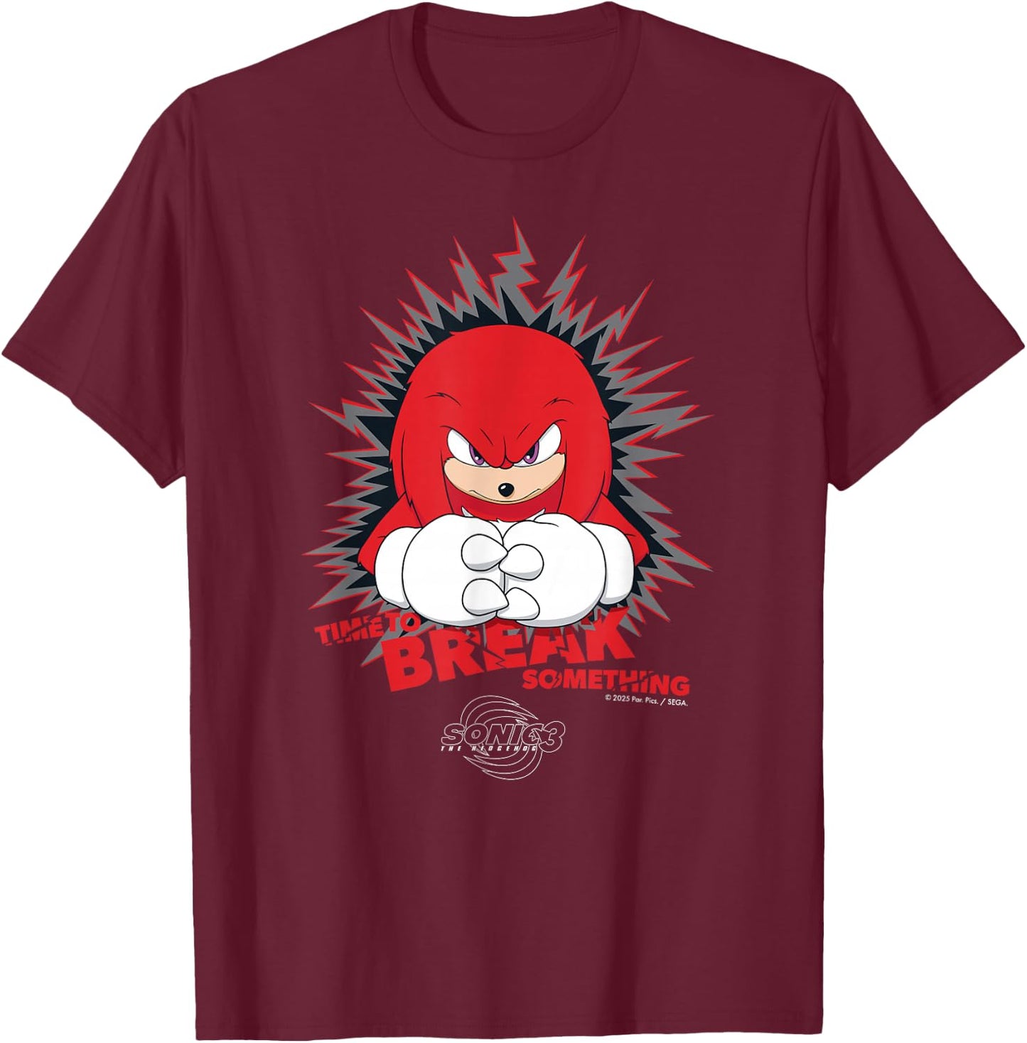 Sonic the Hedgehog 3 - Knuckles "Time to Break Something" T-Shirt - T-Shirt | Maroon