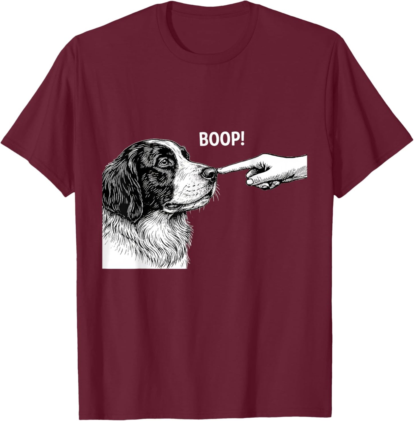 Landseer Boop Cute Dog Nose Touch T-Shirt - T-Shirt | Maroon
