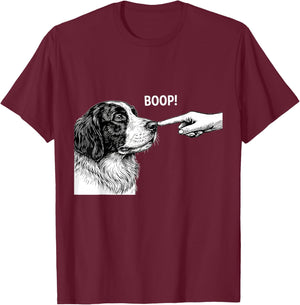 Landseer Boop Cute Dog Nose Touch T-Shirt - T-Shirt | Maroon